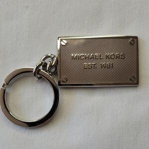 Michael Kors Silver-Tone Rectangular Logo Key Fob